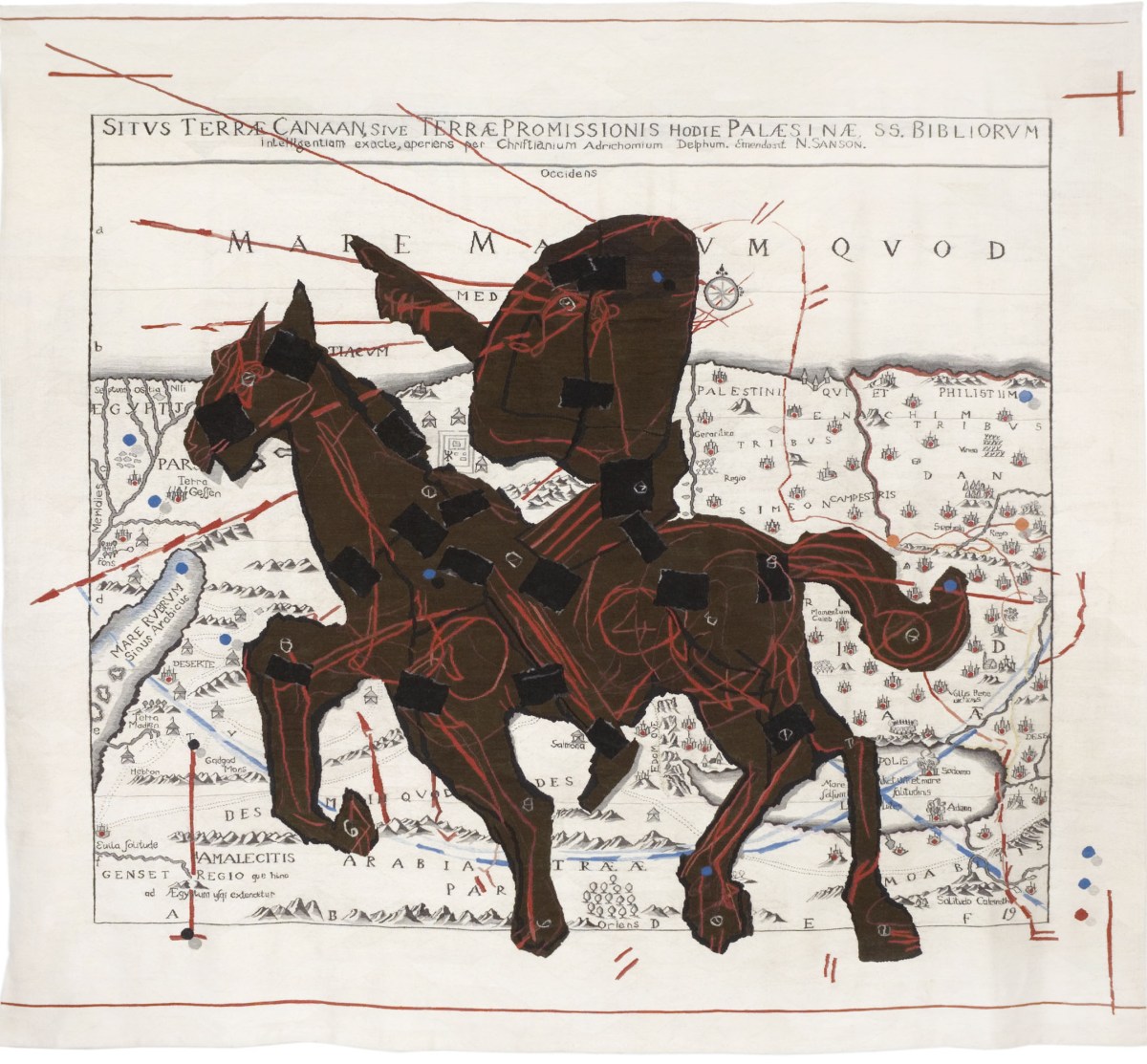 William Kentridge, Promised Land (Situs Terrae Canaan, sive Terrae Promissionis, hodie Palaestinae, Santissime Bibliorum), 2008, Arazzo, 300x335 cm, Collezione Gemma De Angelis Testa (Milano)