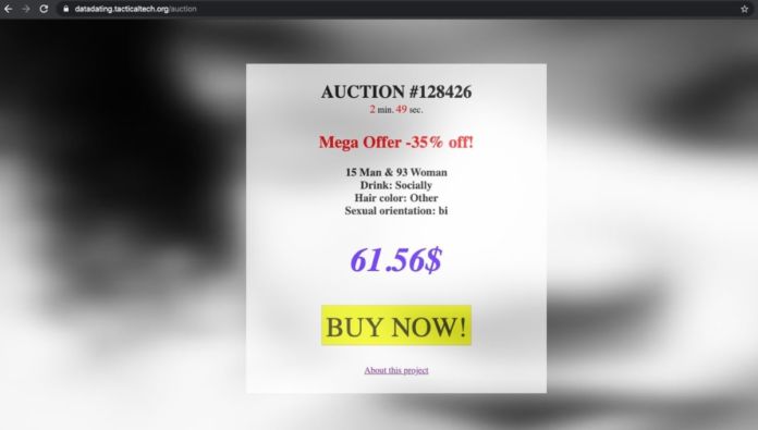 Screenshot di un’asta parte del progetto The Dating Brokers (2017) di Joana Moll