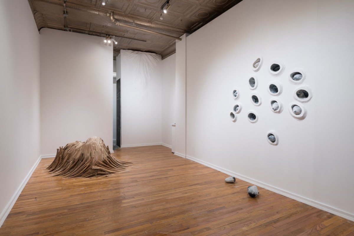 "Untitled (Flooring)" (2016-2017), flooring, shims, plaster, at Catinca Tabacaru Gallery in New York City