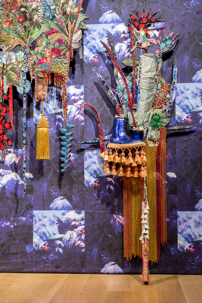 Installation view of “Ebony G. Patterson: … while the dew is still on the roses… “. © Ebony G. Patterson. All work courtesy of the artist and Monique Meloche Gallery, Chicago. Photo by Sarah Lyon.