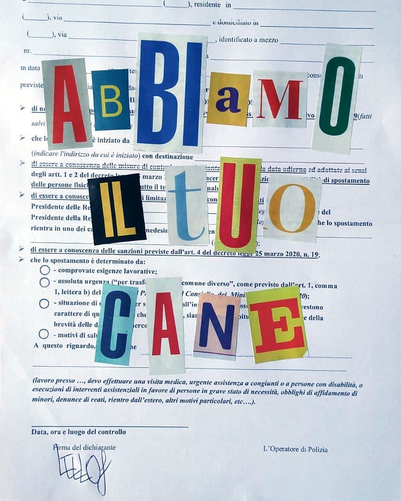 Autocertificazioni Illustrate - Comprovate Esigenze Lavorative, Collage su autocertificazione, di Lello e Ofelia