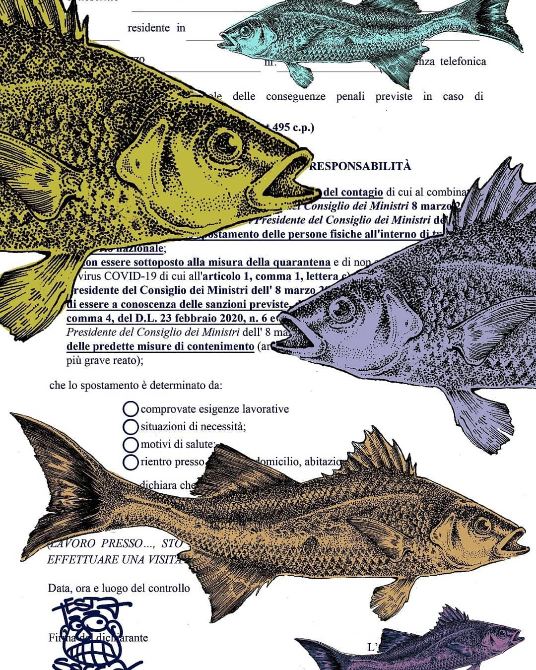 Autocertificazioni Illustrate - ESCI AD APRILE, tecnica mista, Lucangelo Bracci