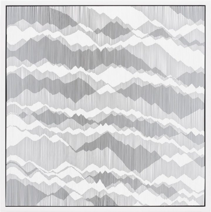 Tara Donovan, Composition (Cards), 2017, Styrene cards and glue, 22-1/4" × 22-1/4" × 4" (56.5 cm × 56.5 cm × 10.2 cm) © Tara Donovan