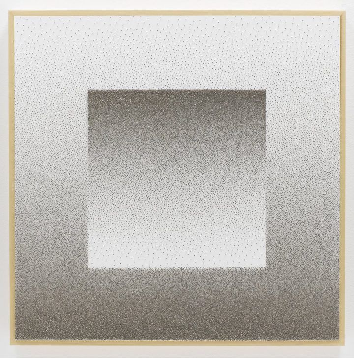 Tara Donovan, Drawing (Pins), 2012, gatorboard, paint, and nickel-plated steel pins, 36" x 36" x 2-1/2" (91.4 cm x 91.4 cm x 6.4 cm) © Tara Donovan