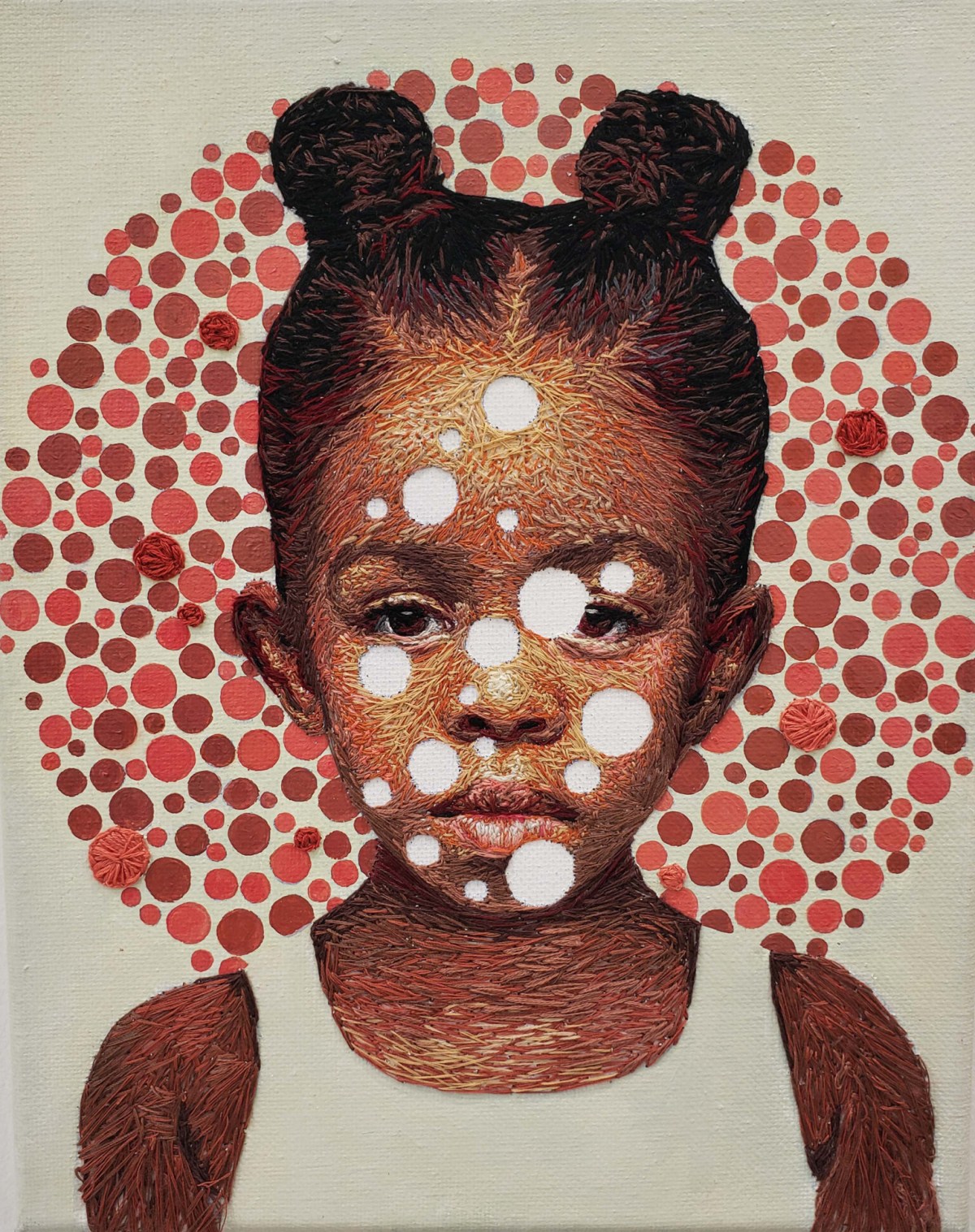 “Colorblind Target” by Nneka Jones (2019), ricamo a mano su tela, 8 x 10 pollici