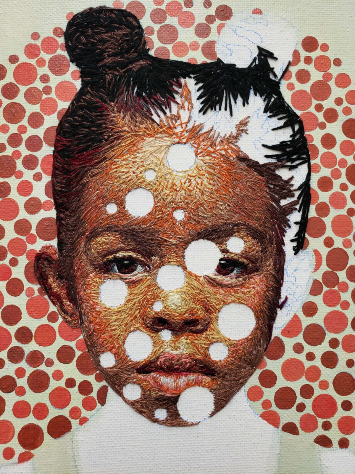 “Colorblind Target” by Nneka Jones (2019), ricamo a mano su tela, 8 x 10 pollici