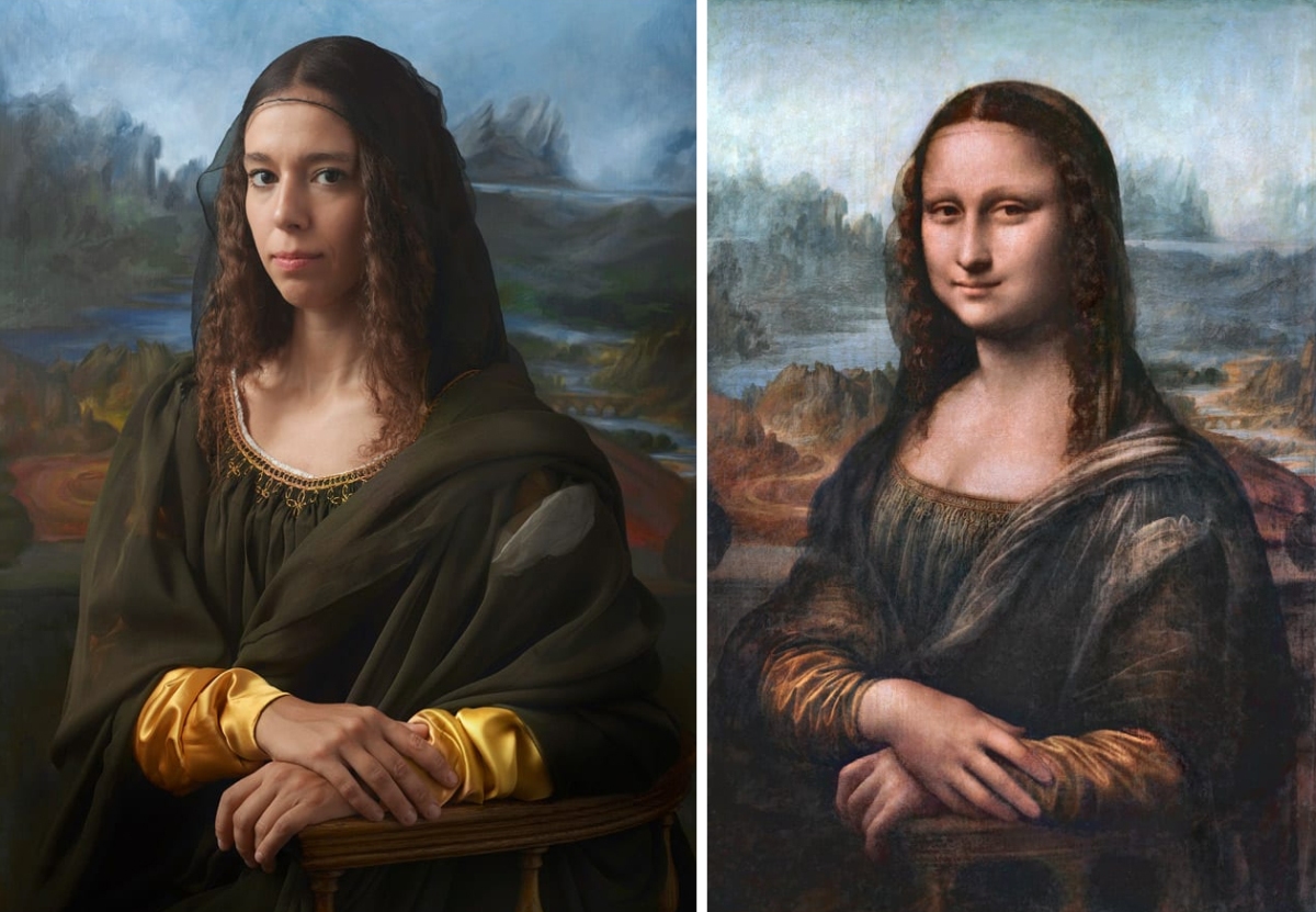 Irina Guicciardini Strozzi, the 15th great granddaughter of Lisa del Giocondo. The Mona Lisa by Leonardo DaVinci. Photography by Drew Gardner