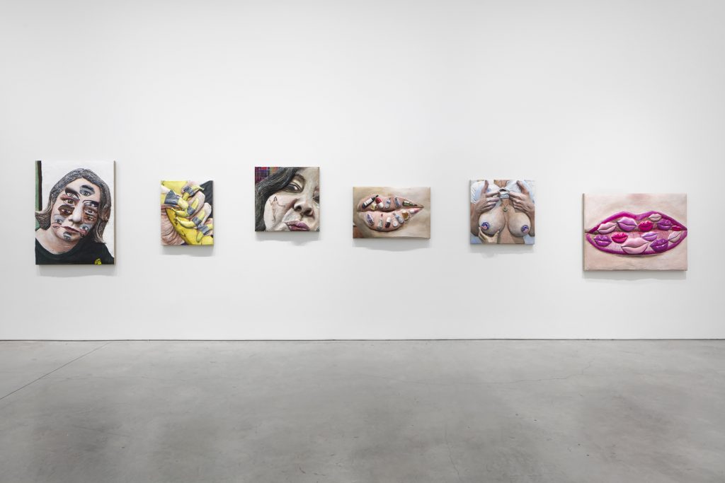 Installation view, “Gina Beavers: World War Me” at Marianne Boesky Gallery
