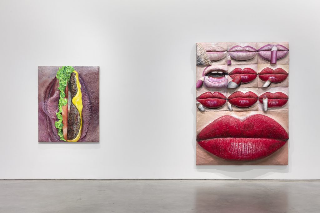 Installation view, “Gina Beavers: World War Me” at Marianne Boesky Gallery