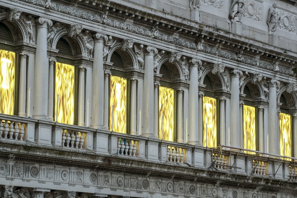 Fabrizio Plessi's installation lights up the Piazza San Marco. Photo courtesy Dior