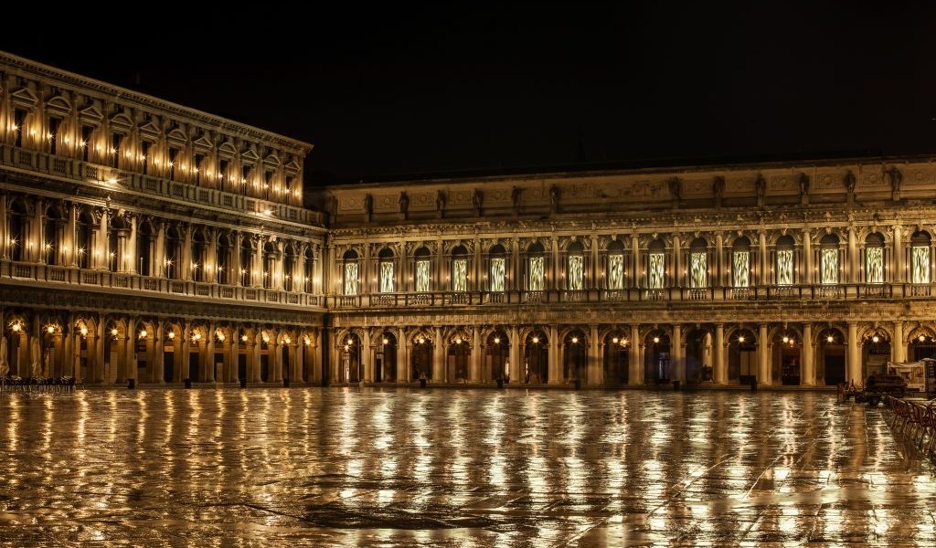 Fabrizio Plessi's installation lights up the Piazza San Marco. Photo courtesy Dior