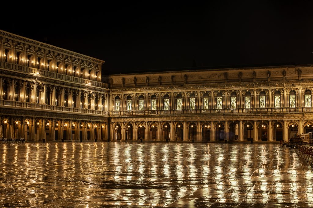 Fabrizio Plessi's installation lights up the Piazza San Marco. Photo courtesy Dior