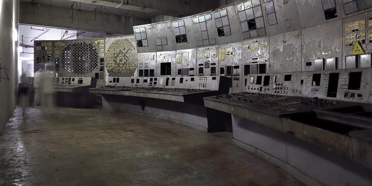 Control Room 4, the room where the 1986 disaster originated. Now stripped of many of its fittings and cleaned of dust, it has been declared safe for visitors. Since autumn 2019, the power plant authorities have included it on official tours. Chernobyl Exclusion Zone by Darmon Richter