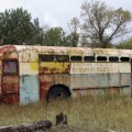 Abandoned trolleybus, Kopachi, Chernobyl Exclusion Zone. This highly contaminated village was mostly bulldozed after the disaster. In April 2020 this vehicle was severely damaged by forest fires. Chernobyl Exclusion Zone by Darmon Richter