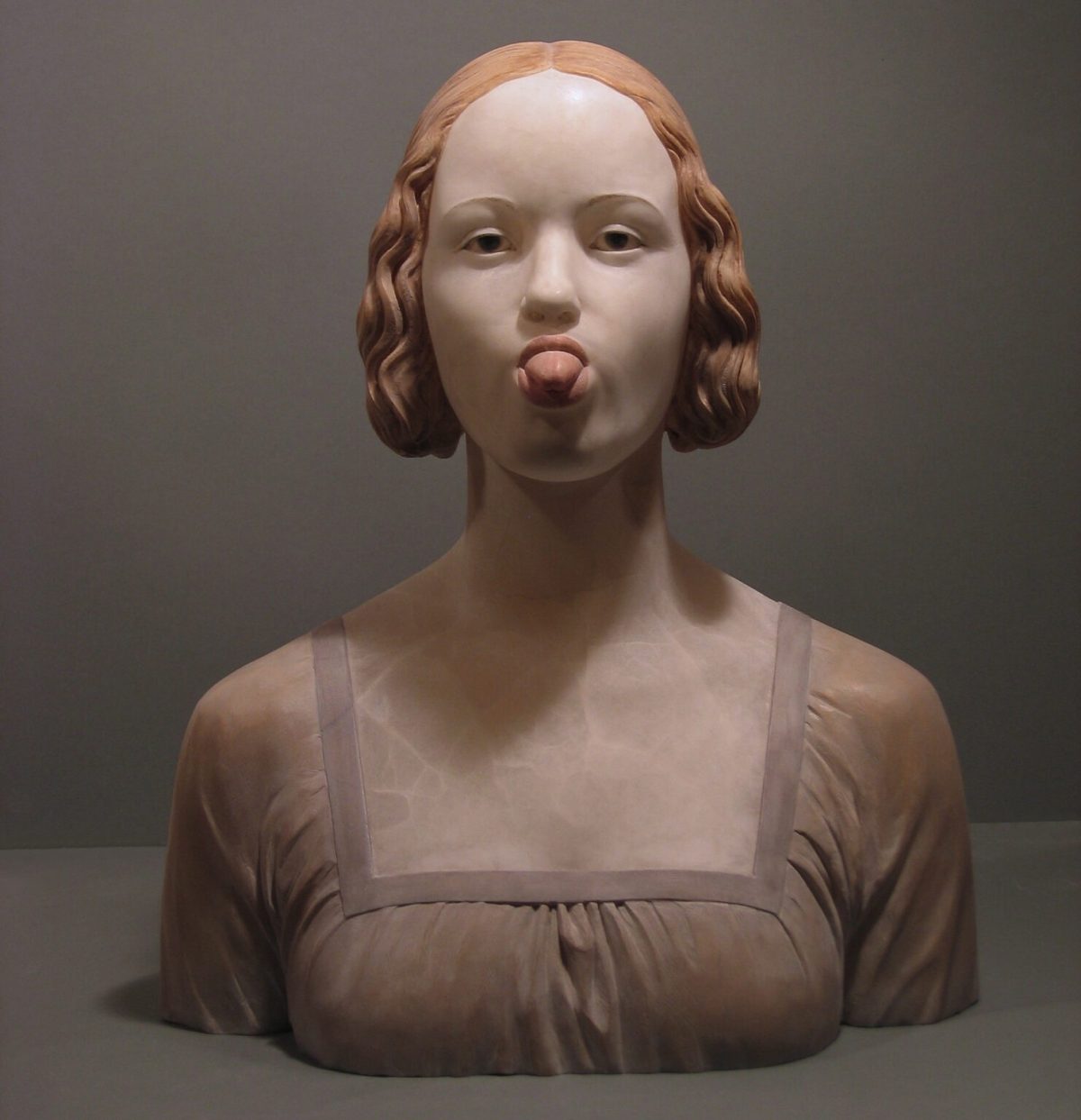 Gerard Mas. “Lady sticking out tongue” (2007), polychrome alabaster