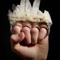 Debra Baxter. “Crystal Brass Knuckles (forever)” (2021), sterling silver and quartz, 5 x 4.5 x 2 inches