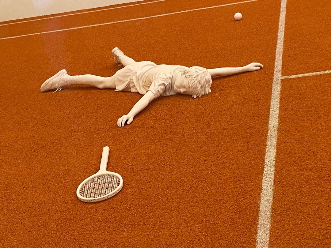 Elmgreen & Dragset, Kev, 2020, bronze, lacquer, marble ball, 6 3/4 × 57 1/8 × 48 1/8