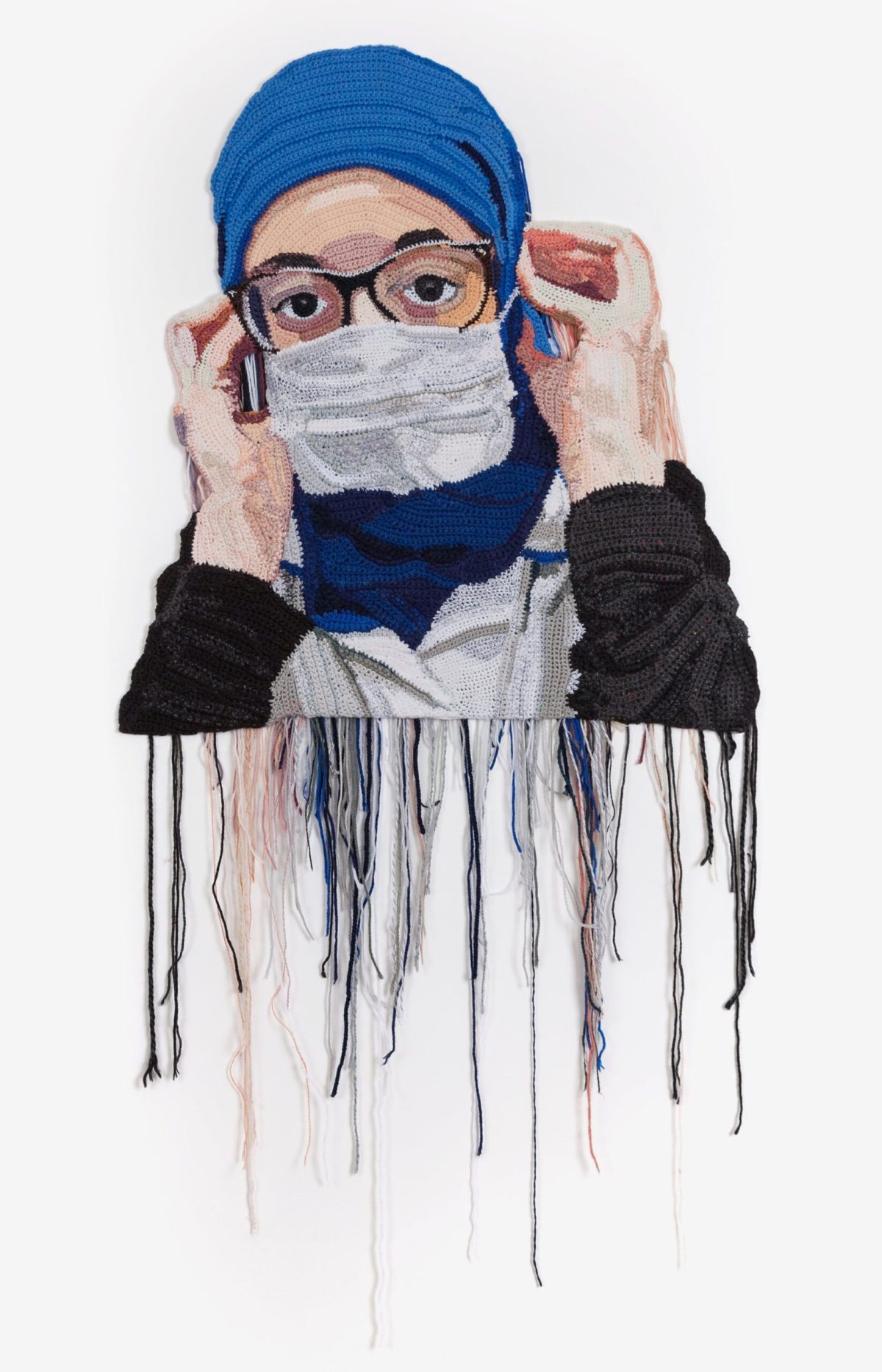 “Head & Neck Dietician” (2016) byJo Hamilton, mixed crocheted yarn, 29 x 27 inches