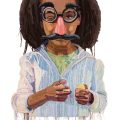 “Groucho Gia” (2013) by Jo Hamilton, mixed crocheted yarn, 51 x 36 inches